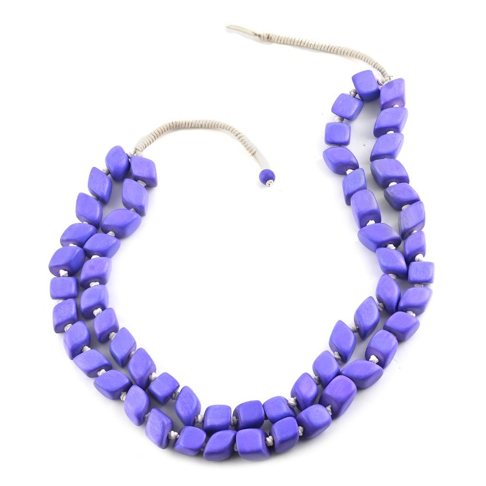 New  Wooden Beaded Double Row Chunk Necklace Purple